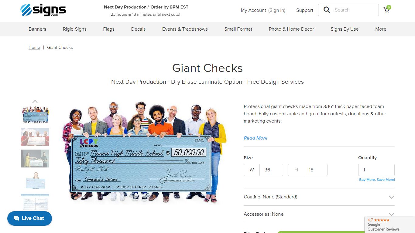 Custom Giant Checks for Donations, Events & More | Signs.com